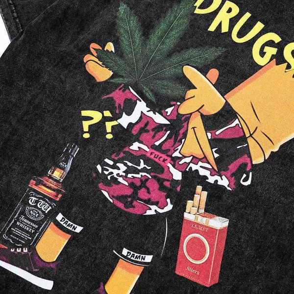 

spring/summer new fashion high street couple t-shirt short sleeve men's street loose print wash t-shirt, White;black