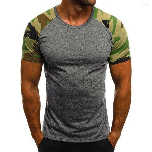

men's t-shirt summer short-sleeve camouflage print stitching casual short sleeve, White;black