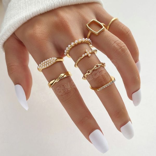 

retro with pearl zircon ring for women gold color silver color metal geometric twisted cross rings fashion jewelry