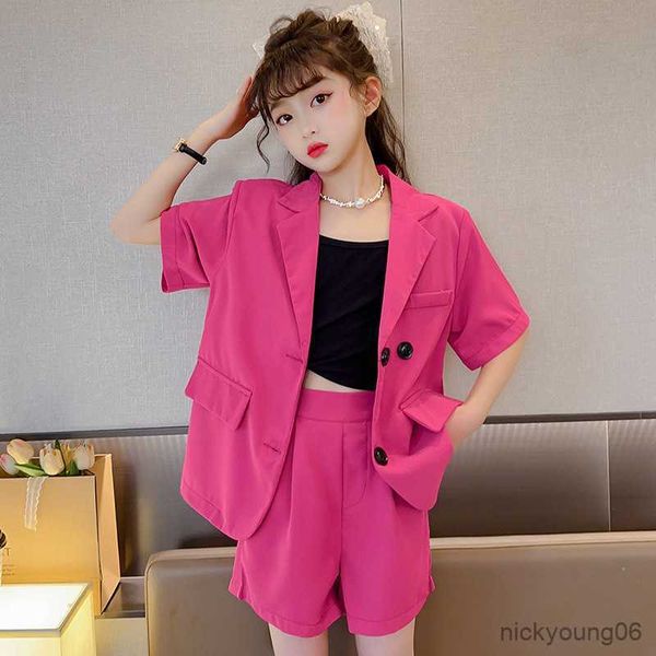 

clothing sets teenage girls short sleeve single-breasted luxury suit blazerandshorts elegant pieces new summer casual children, White