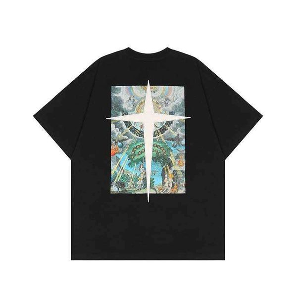 

summer new cross cartoon printed short sleeve t-shirt men's and women's fashion loose casual t-shirt couple's shirt, White;black