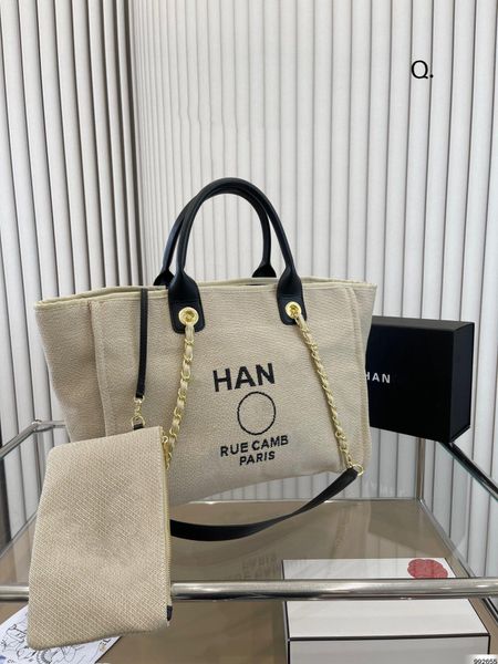 

beach bag dual c-position canvas fabric designer brand women's handbag simple and lightweight gold chain single shoulder diagonal span