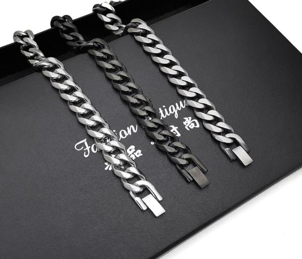 

black bracelets mens stainless steel hip hop bracelet cuban link chain on hand retro bracelet steel gifts for man accessories7205411