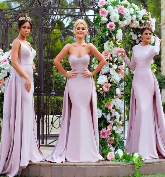 

elegant light purple long sleeve bridesmaid dresses mermaid satin detachable train applique sequins mismatched maid of honor gowns9042496, White;pink