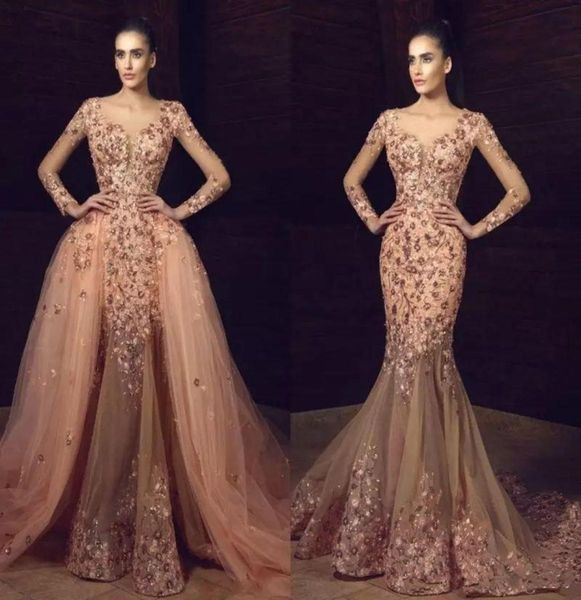 

2020 new vintage mermaid evening dresses with overskirt long sleeves flower embroidery beaded evening gowns plus size formal prom 3408704, Black;red