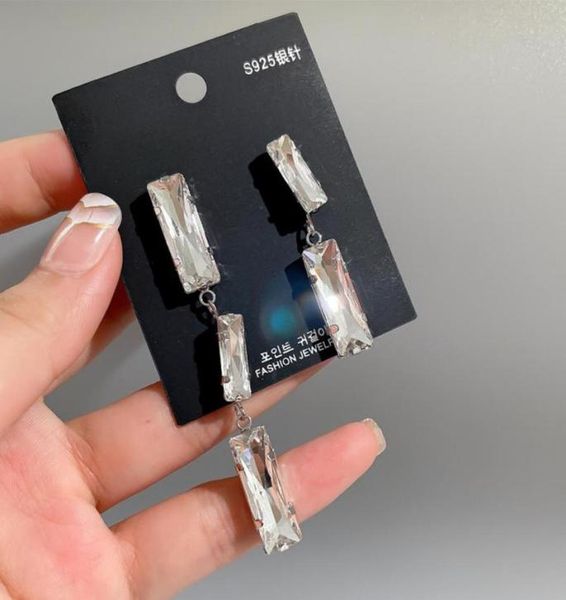 

dangle chandelier european and american niche design asymmetrical square long earrings sparkle light luxury modification face te8696153, Silver