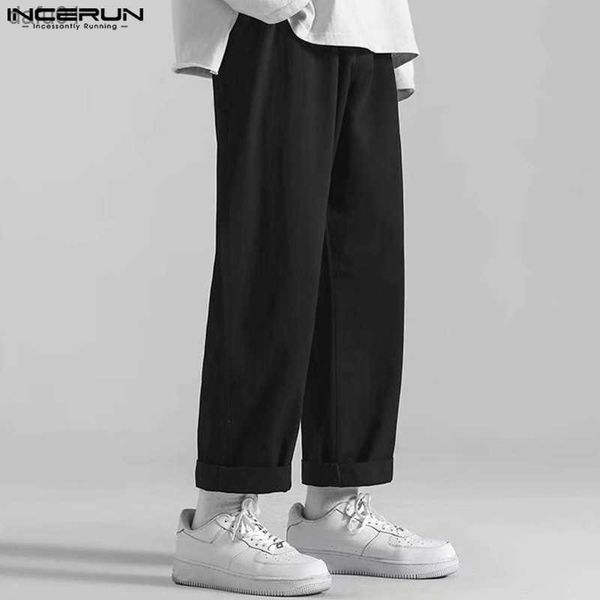 

men's pants incerun 2023 korean style men's casual simple pantalons fashion solid all-match trousers loose comfortable male long p, Black