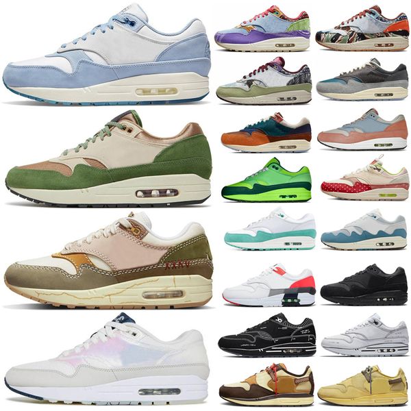 

2023 patta waves maxs 1 87 designer running shoes mens womens noise aqua monarch trainers kiss of death white gum brown sean wotherspoon tri, Black
