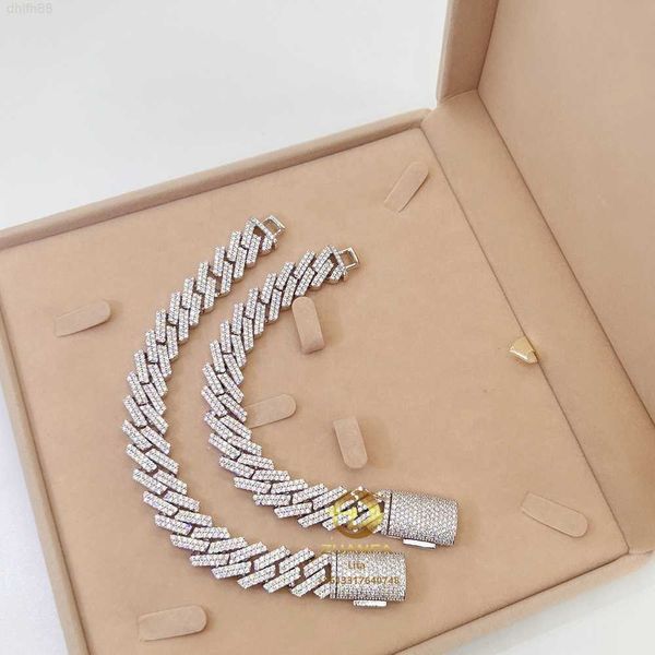 

custom miami mens chain hip hop diamond jewelry piercing iced out 15mm moissanite cuban link bracelet, Silver