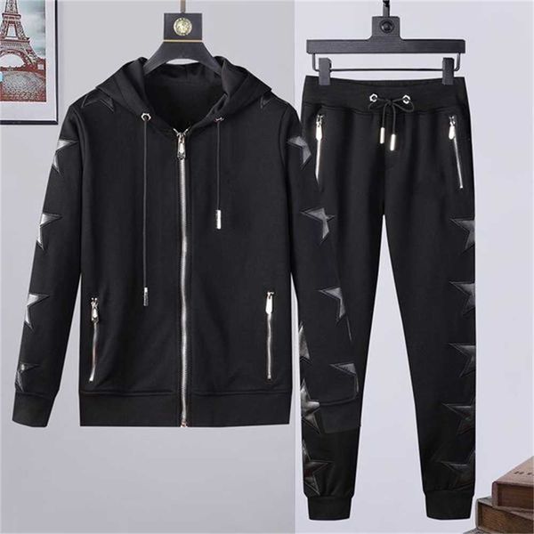 

designer tracksuits mens skull cardigan jacket pants piece sets summer casual punk sweatshirts print letter skateboard sportswear long sleev, Gray