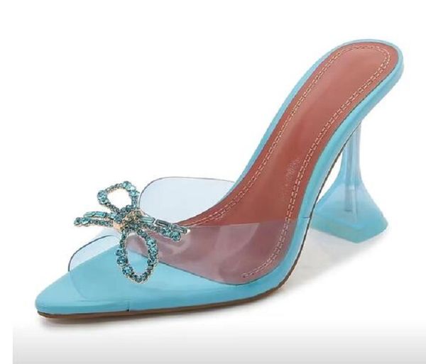 

12 2030 women's high heels slippers slippers bow embellished rhinestone mules spool heels sandals women summer luxury designers shoes s, Black