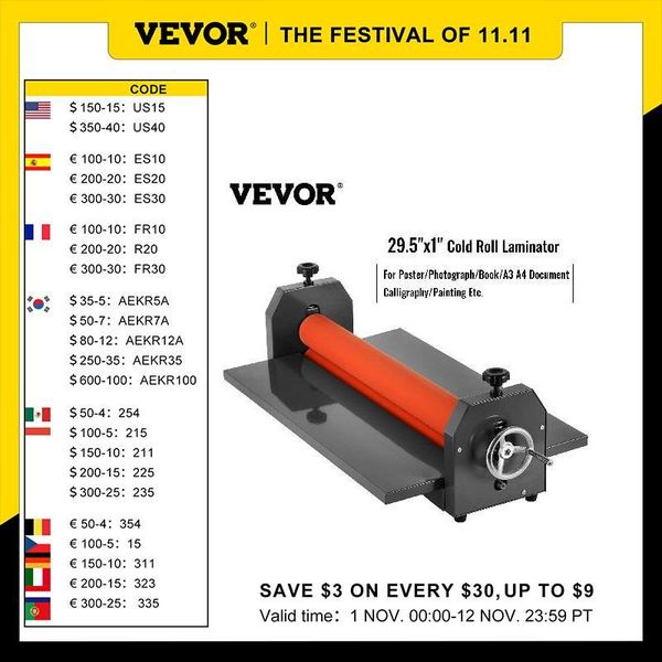 

epilator vevor 29.5"x1" manual cold roll laminator machine sheets document plasticizer fits poster painting p book cover a3 a4 pap