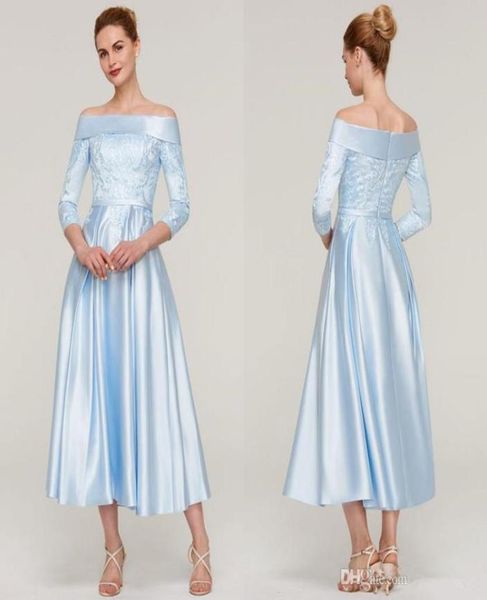 

tea length mother of the bride dresses lace 34 sleeves bateau neck wedding party gowns a line prom dress4004483, Black;red