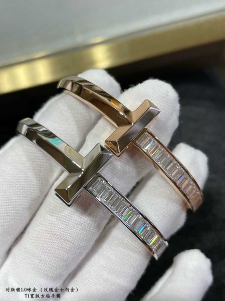 

selling item v-gold material new cnc precision carving tiffay wide square diamond bracelet high grade double female with logo 59xj, Black