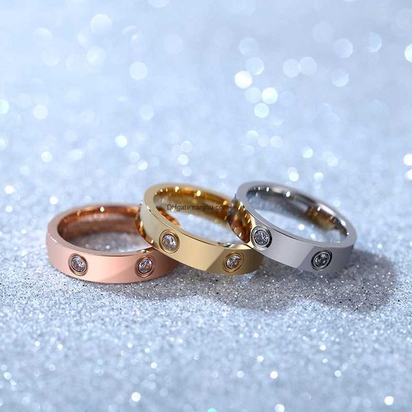 

designer luxury cait brand tier titanium all-nail ins fashion rose gold stainless steel six-diamond couple ring, Silver