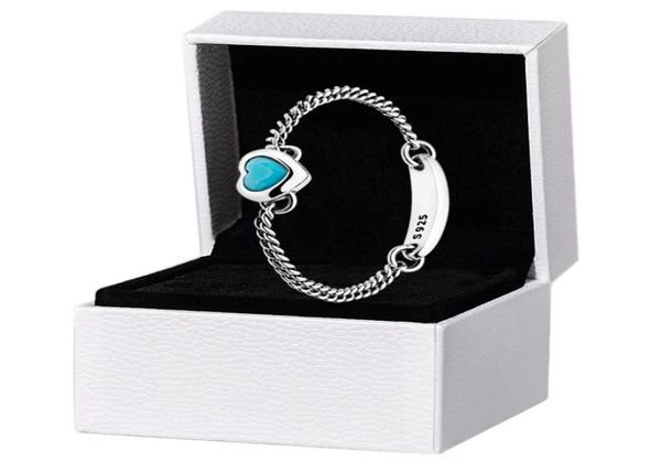 

women girls blue stone chain love heart ring 925 sterling silver party jewelry for pandora girlfriend gift rings with original box8470933, Slivery;golden