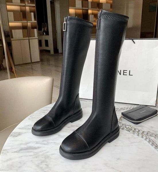 

boots fashion black women kneehigh flat leather winter shoes for 2021 botas altas mujer motorcycle female rain boot4292439