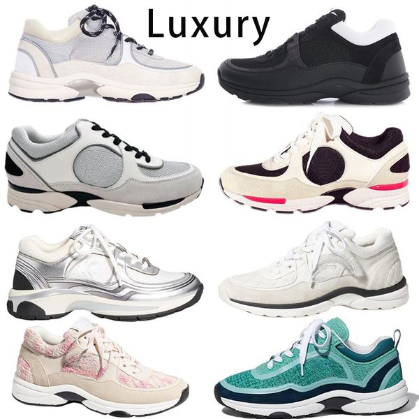 

2023 luxury leather cha casual shoes calfskin casual shoes men women vintage suede trainer reflective sneaker mens platform shoe cnel womens, Black