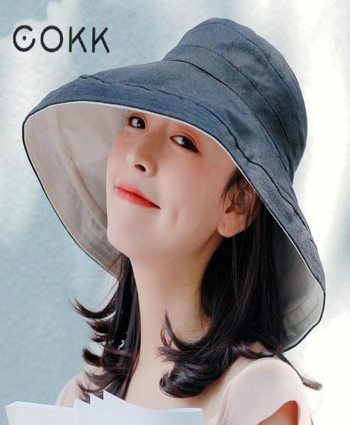 

cokk hat women bucket hat double sided colour summer sunshade sunscreen foldable sun hat beach vacation korean style wide brim y209033619, Blue;gray