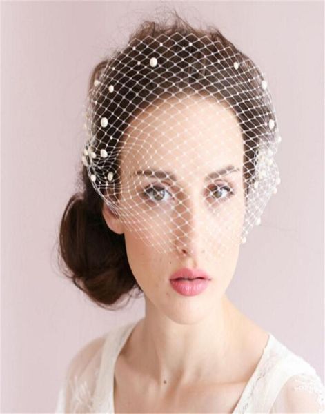 

vintage wedding bridal white birdcage veil face net pearl beaded fascinator comb headdress hair accessories headband headdress fac6323044, Black