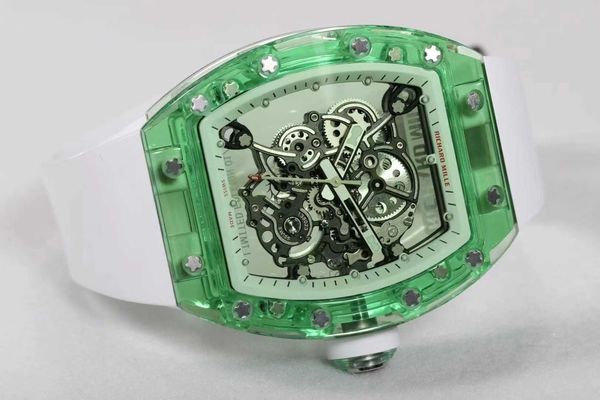 

rm055 superclone flywheel luxury movement watch wine barrel leisure business rm055 fully automatic crystal case white glue band men swiss wr, Slivery;brown