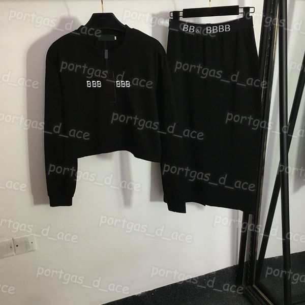 

women sweatshirt skirt set letters webbing skirts sping autumn casual sweatshirt set, Black