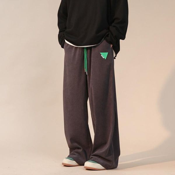 

pants retro loose drooping straight casual pants men & women trendy highgrade vibe style fried street couple sports wideleg pants, Black