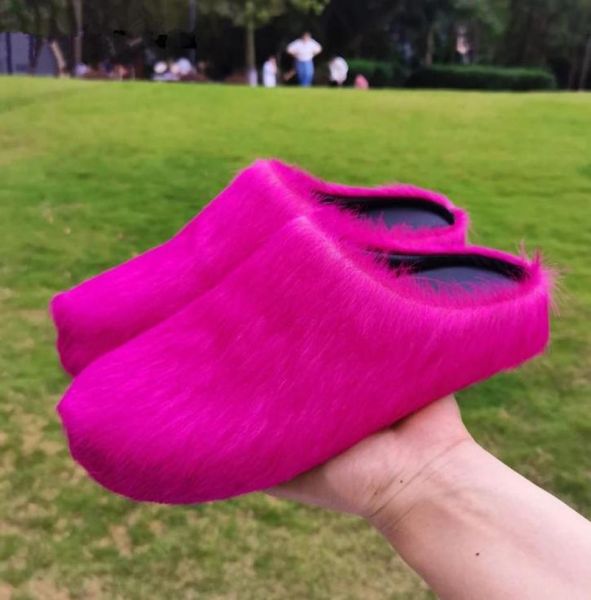 

new horsehair platform half slippers women autumn wrap toe slides thick sole flats fur shoes woman 2022 summer flat slippers4951688, Black