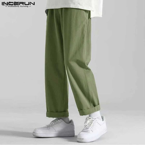 

men's pants fashion casual style pantalons incerun new men's casual simple solid all-match trousers male loose comfortable long pa, Black