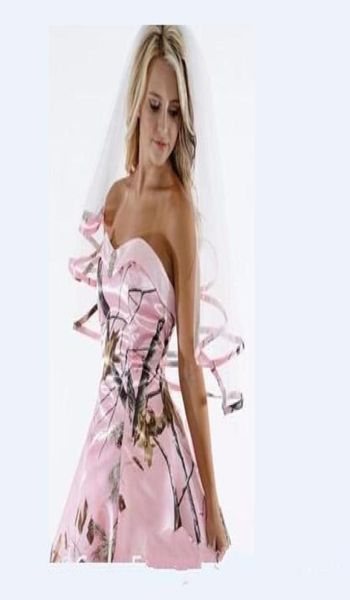 

real images elegant camo short bridal veils elbow length pink camo ribbon edge wedding veils hair pieces for brides custom made 208854448, Black