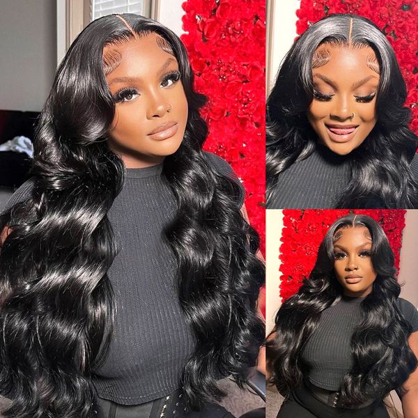 

30 40 inch 360 body wave lace front human hair wigs brazilian loose water wavy human hair lace frontal wigs for black women, Black;brown