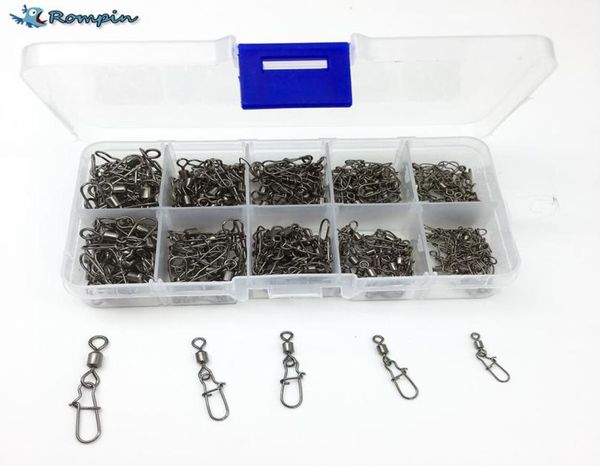 

rompin 210pcsbox fishing rolling swivels snap pin line connectors 2 4 5 6 8 solid barrel swivel rings snap fishing swivels9664763