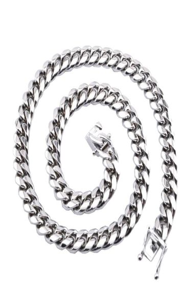 

10mm heavy necklace stainless steel miami link curb cuban chain mens necklace male party jewelry accessories stylish beautiful9543640, Silver