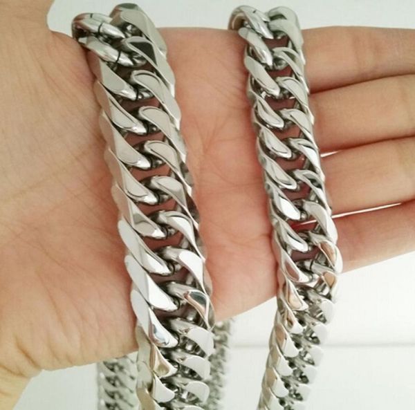 

22039039 28039039 lenght 12mm wide american design jewelry 316l stainless steel double cuban chain link necklace for 9236172, Silver