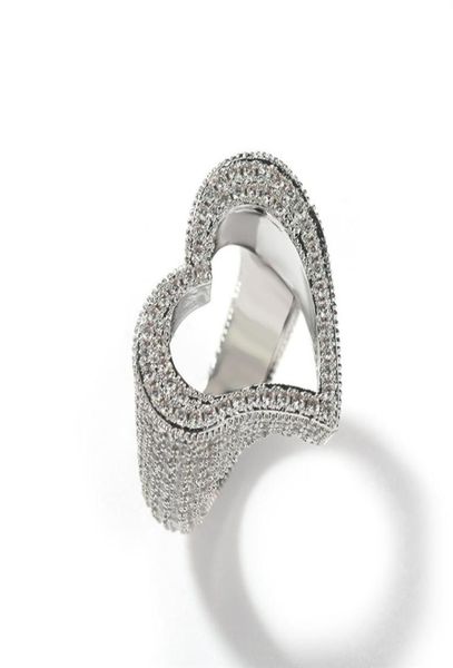 

iced out zircon with side stones hollow love heart shape rings personalized ring valentine039s day gift2980831, Silver