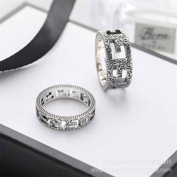 

designer jewelry bracelet necklace hollow out carved rattan ring 925 hip hop trend couple ring high quality, Silver