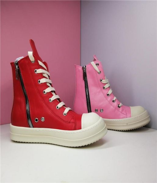 

women pink ankle boots autumn british wind genuine leather high fashion sneaaker flat ladies short boot2209021, Black