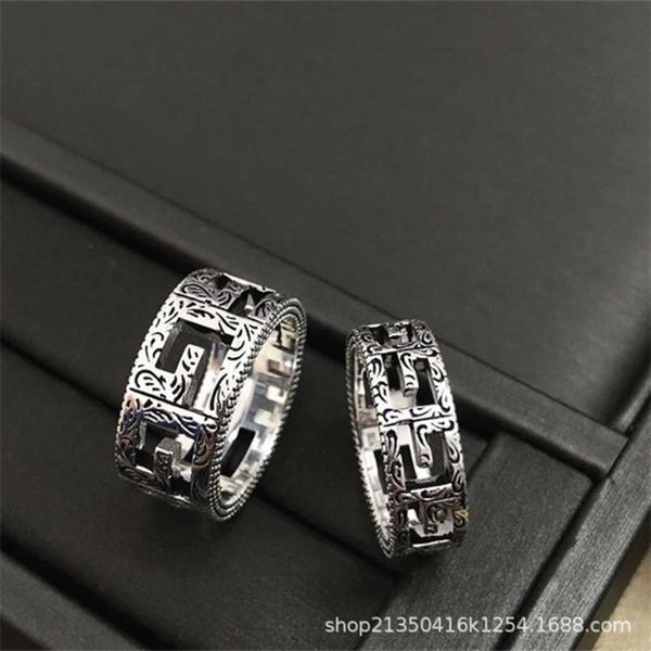 

designer jewelry bracelet necklace ancient hollow stripe men's women's 925 carved couple ring gift high quality, Silver