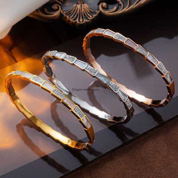 

designer luxury belgary brand version snake bone small fragrant wind stainless bracelet titanium steel inlaid diamond white fritillaria bayo, Black