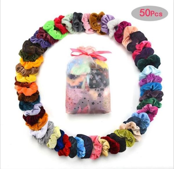 

velvet scrunchy hairbands scrunchie poadband solid hair holdernytail he rope headdress rubber band fashion hair accesorios 50pcs p9443200, Slivery;white