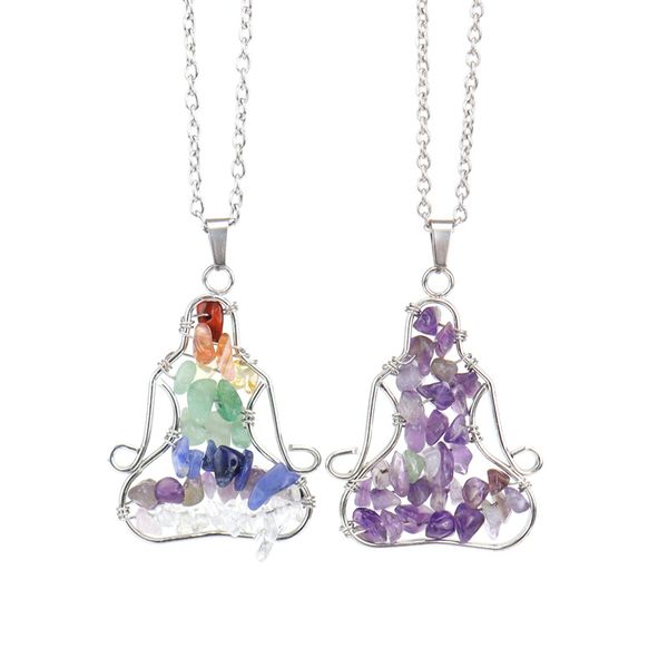 

fashion yoga necklace irregular gravel crystal pendant necklace natural stone friendship gift, Silver