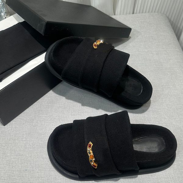 

womensslip on slippers tweed platform heels sandals designer grosgrain with metal jewelry slingbacks dress shoes ladies classic pink mules o, Black