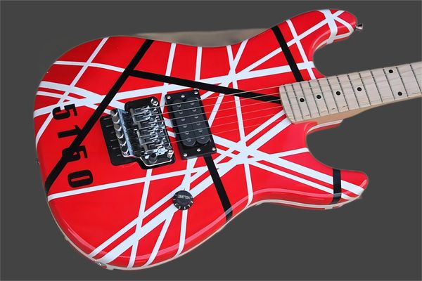 

factory wholesale red electric guitar with black strips floyd rose maple fingerboard can be customized