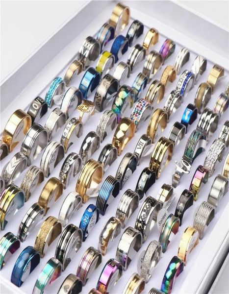 

100pcslot fashion multicolor stainless steel love rings for women men different style party gifts jewelry whole4755717, Golden;silver