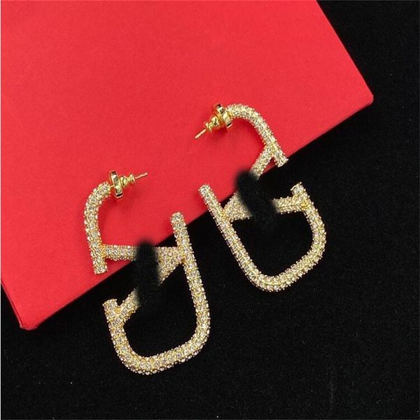 

warren's v family letter full diamond 925 silver needle earstuds women's fashion versatile high grade jewelry gift ae809, Golden