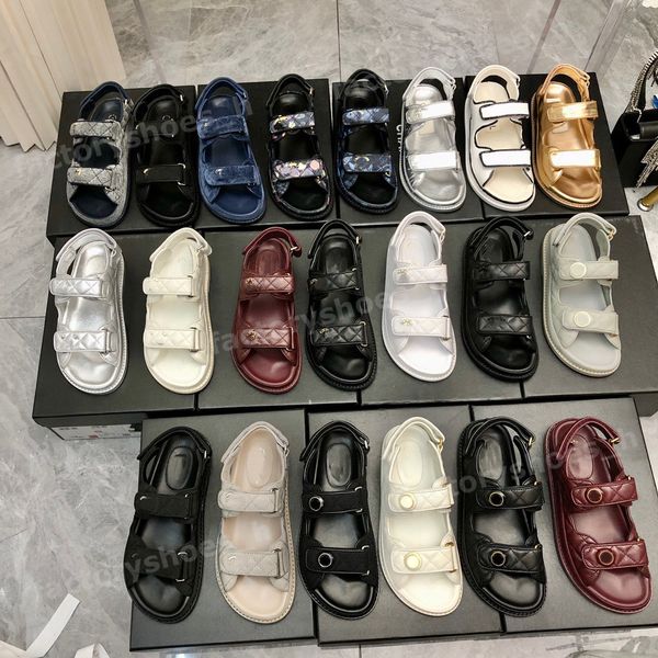 

designer sandal women sandals dad sandal platform slipper crystal calf leather shoes metal button quilted sandal classic black white slides