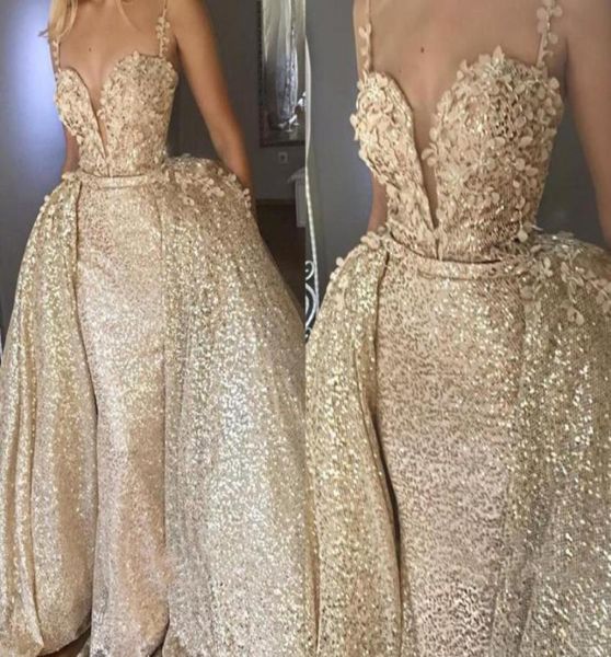 

luxury champagne evening dresses with detachable skirt celebrity holiday women wear formal party prom gowns custom made plus size6346446, Black;red