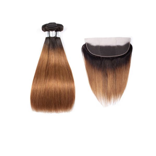 

malaysian 100% human hair double wefts 1b/30 ombre color bundles with 13x4 lace frontal yirubeauty body wave, Black;brown