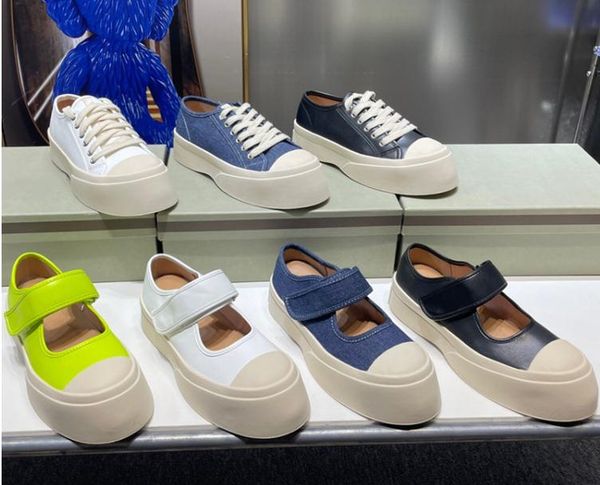 

Women's thick soles Mary Jane shoes Retro tie shoelaces matching big head thick-soled low-top canvas Leather shoes lovers style shoes, White
