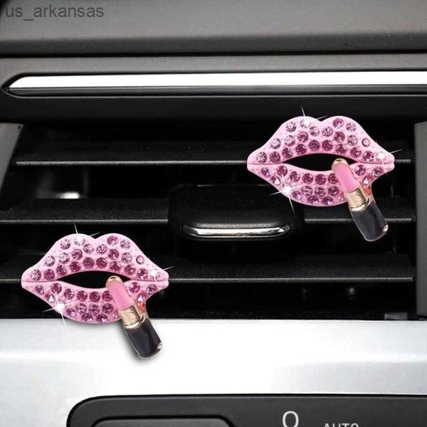 

interior decorations 2pcs crystal red lips car air freshener auto outlet perfume clip car-styling vent solid fragrance diffuser pink accesso
